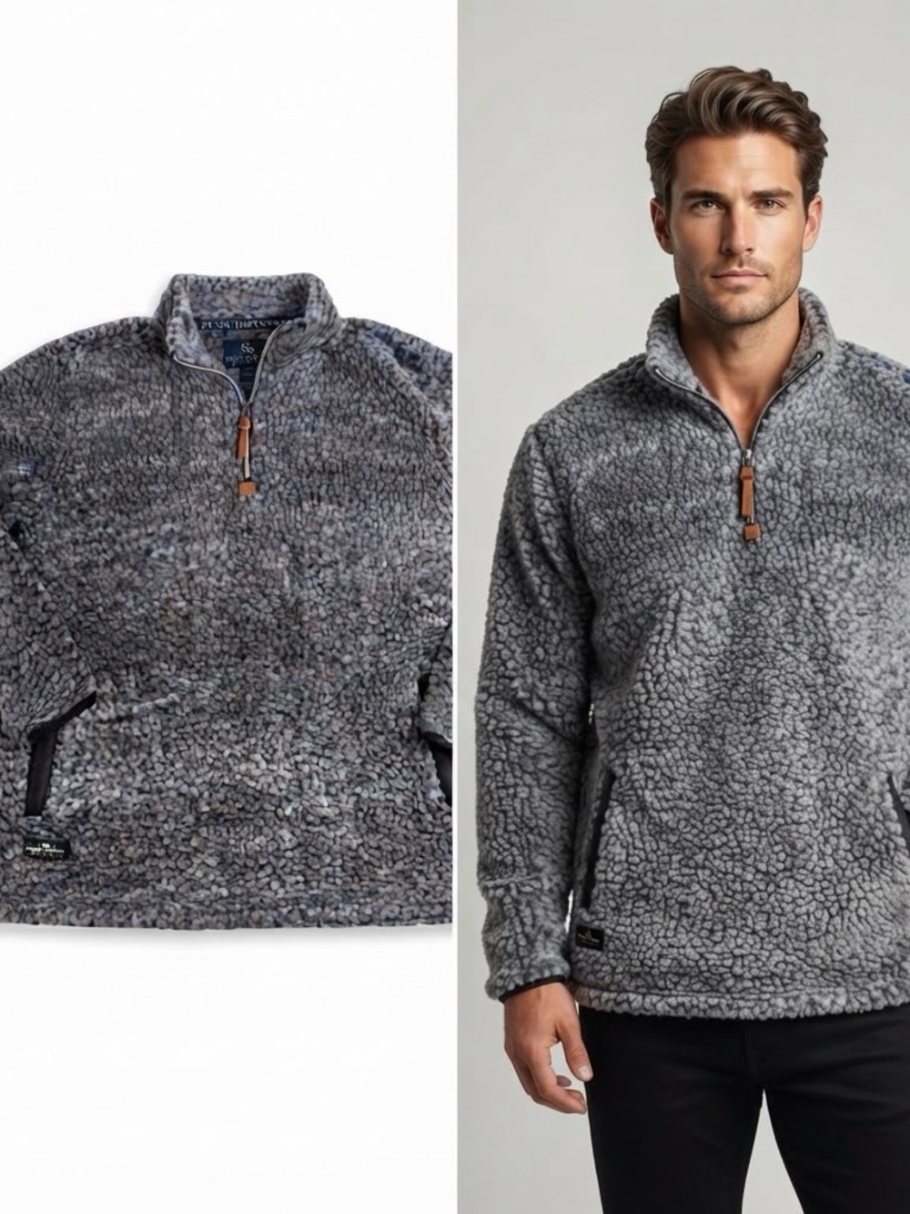 Simply Southern Men's Gray Sherpa Quarter-Zip Pullover XL